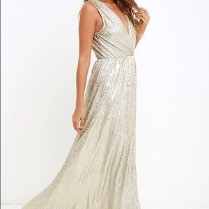 All the Shimmers is Gold Light Gold Maxi Dress